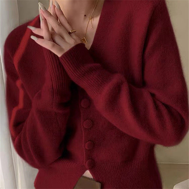 Loose Western Style V-neck Casual Fitted Waist Sweater