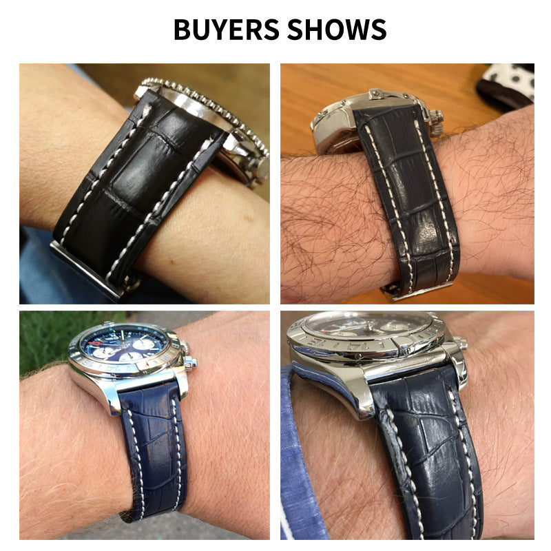 Black Brown Blue Bamboo Grain Cowhide Watch Strap 22mm 24mm