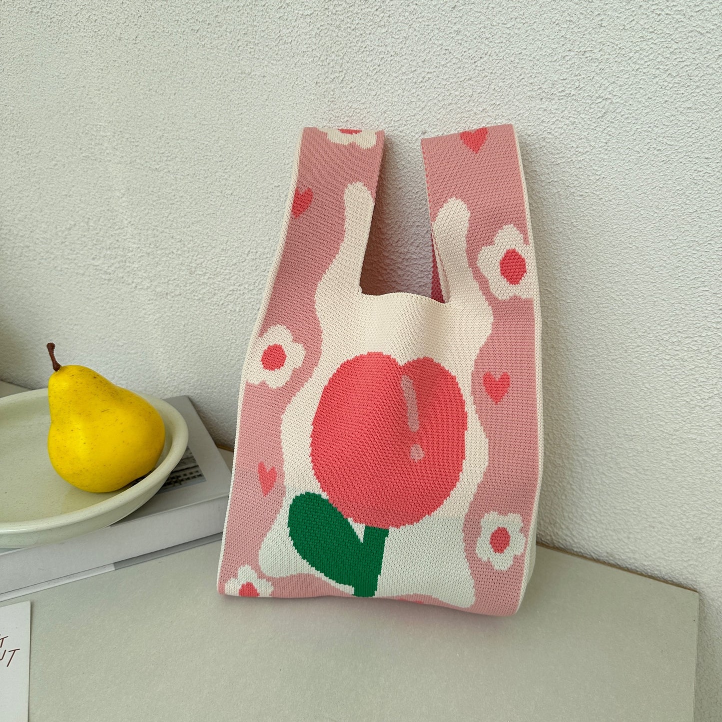 Spring Tulip Knitted Bags Contrast Color And Versatile Hand Carrying