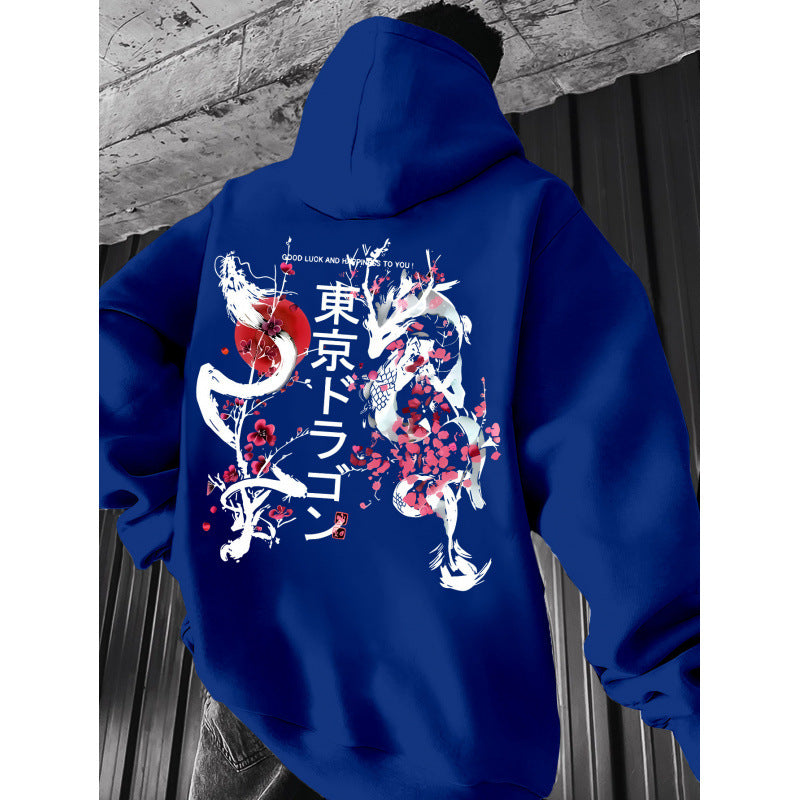 Japanese-style Pattern Hoodie, Light Gray Pullover