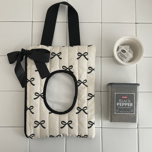Ins Style Ribbon Bow Quilted Portable Storage Tissue Bag