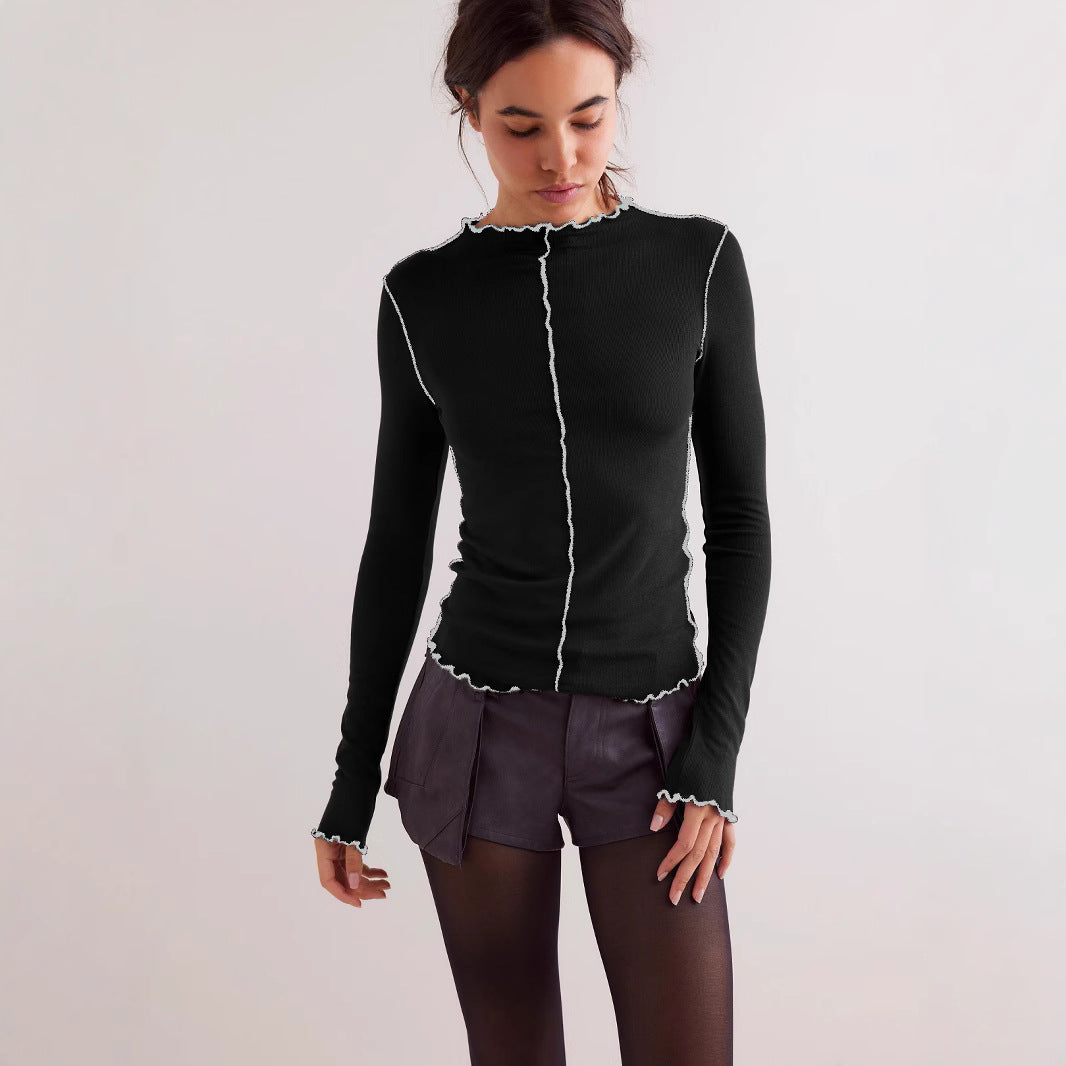 Contrast Color Slim Fit All-match Bottoming Shirt
