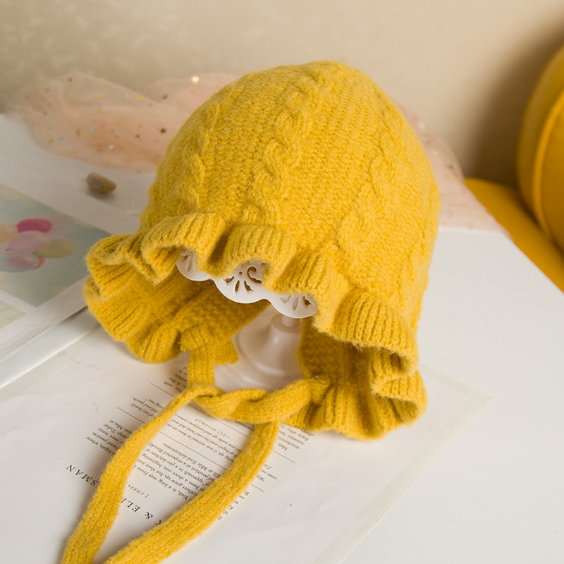 Baby Princess Lace Ear Protection Knitted Warm Wool Hat