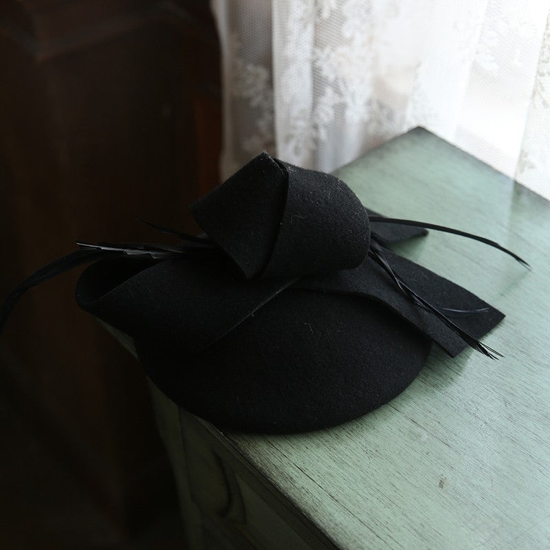 French Elegant White Feather Fleece Vintage English Top Hat