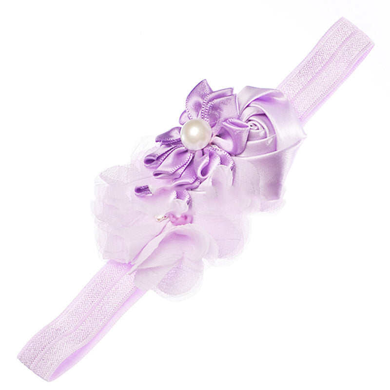 Pearl Chiffon Frayed Multi-angle Flower Combo Hair Band European And American Baby Elastic Headband