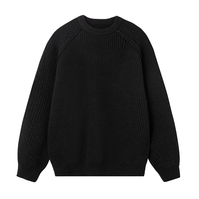 Three-dimensional Shoulder Line Design Round Neck Texture Thick Needle Sweater