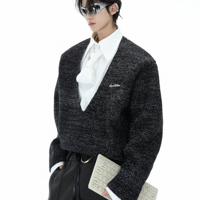 Niche Deconstruction Tie Shirt False Two-piece Patchwork Sweater