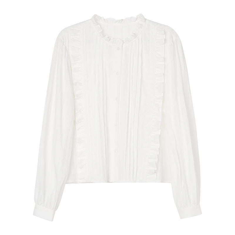 Soft Style Single Breasted Blouse With Lotus Collar