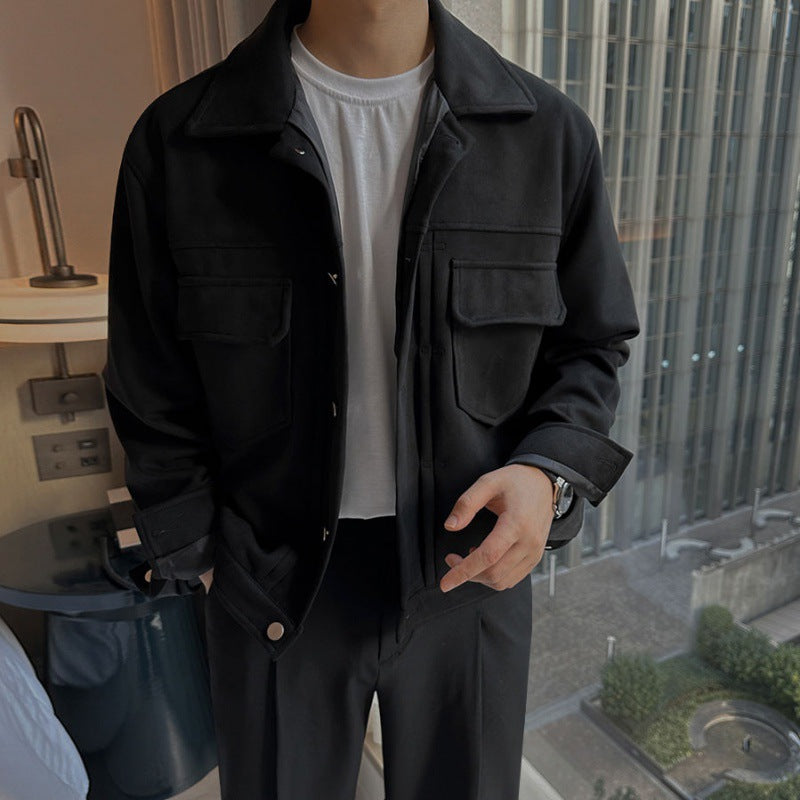 Suede Short Jacket Men's Loose Lapels Coat
