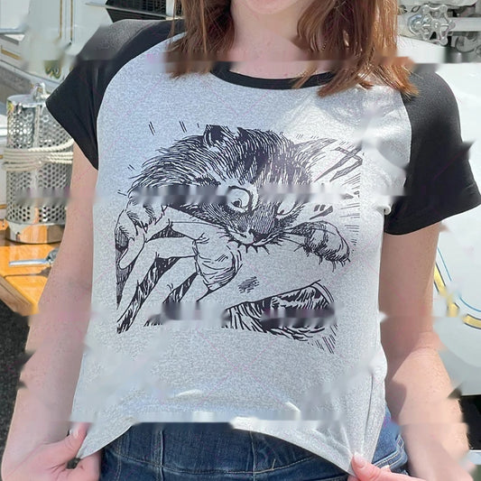 Versatile Womens Top With A Cat Print