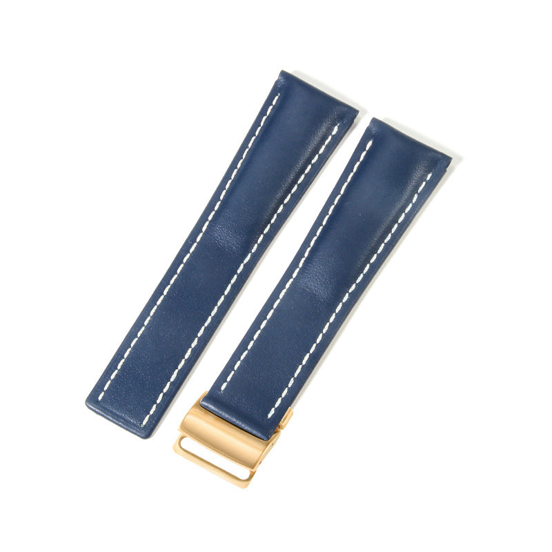 Black Brown Blue Bamboo Grain Cowhide Watch Strap 22mm 24mm