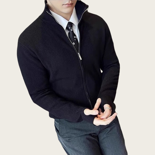 Cardigan Striped Thick Knitwear Autumn Winter Trend Slim Stand Collar Coat