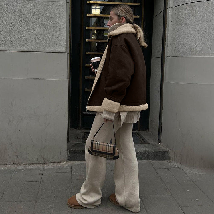Loose Suede Lambswool Warm Vintage Jacket