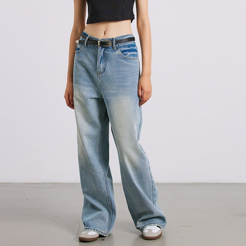 Rene bomuldsvaskede hvide distressed straight jeans