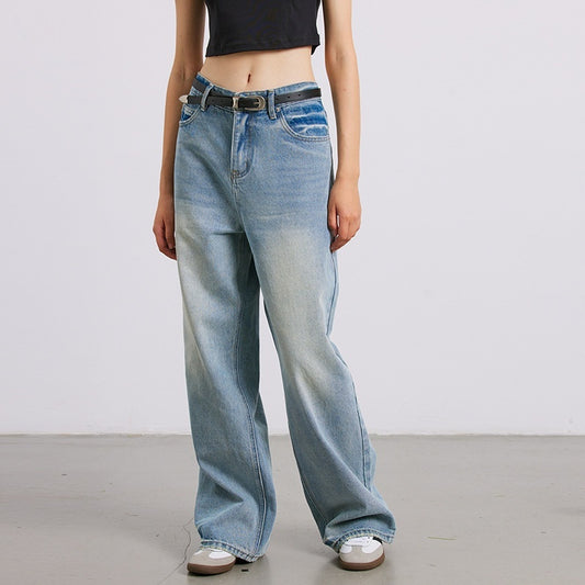 Rene bomuldsvaskede hvide distressed straight jeans