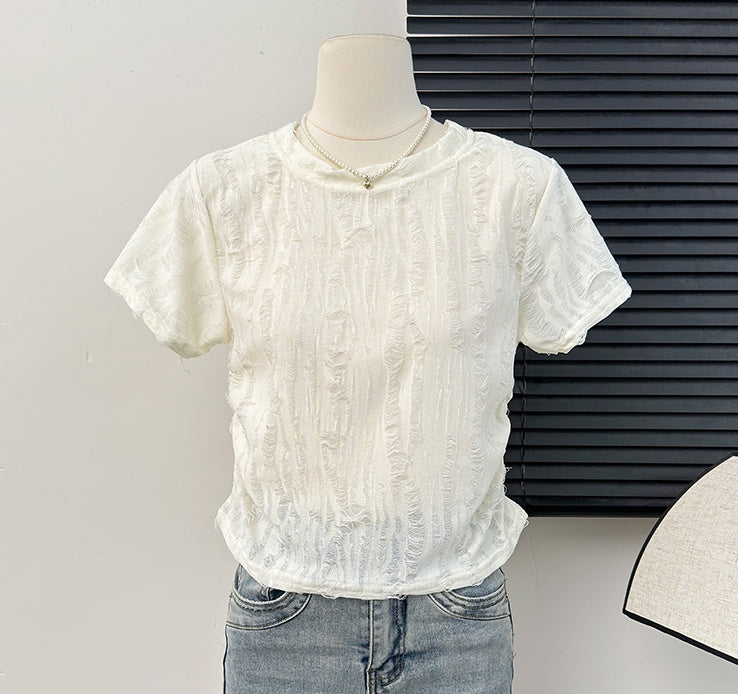 Niche Design Hollow Out Ripped Distressed Short Sleeve