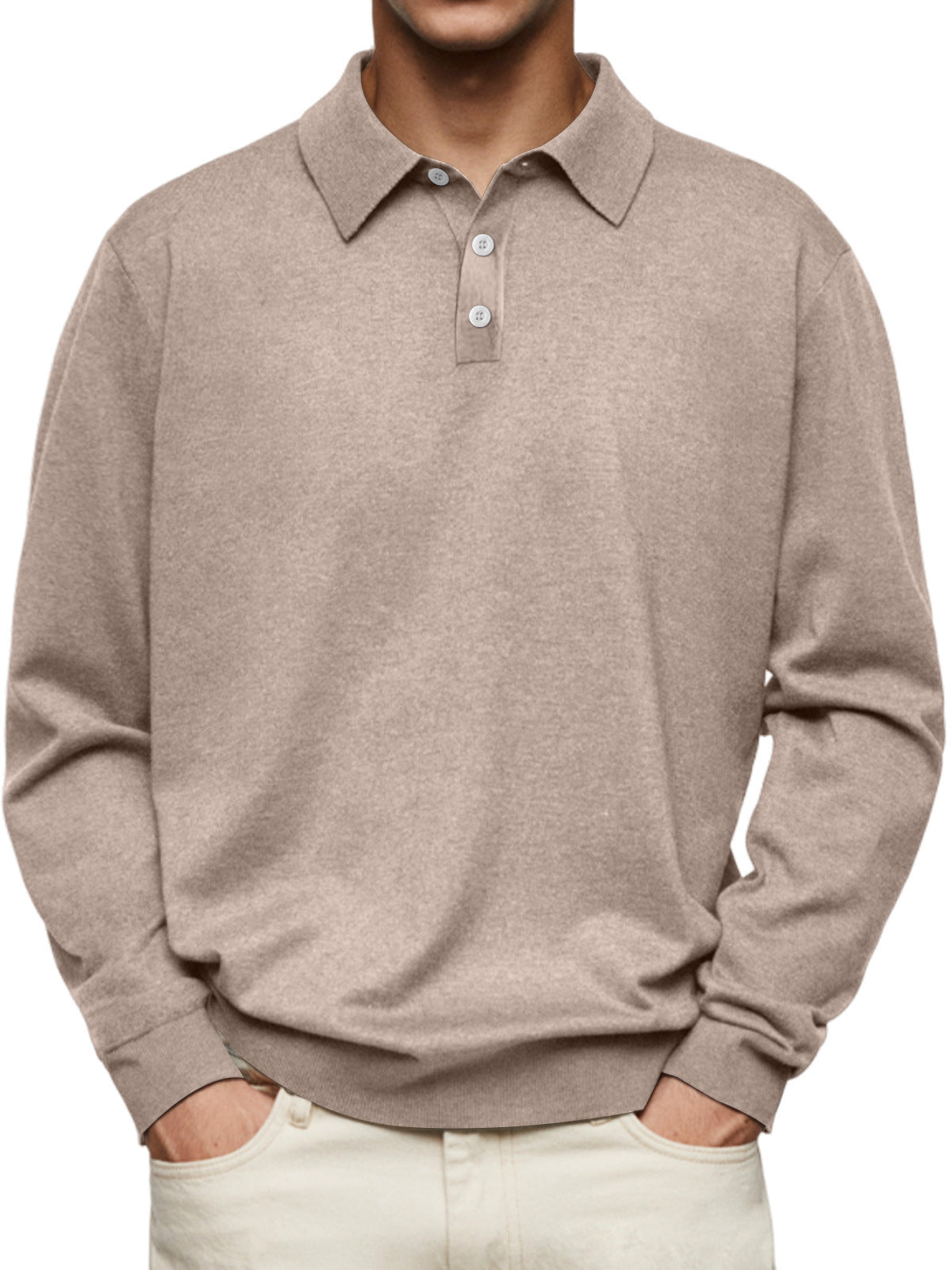 Winter Dralon Long Sleeve V-neck Buttons Men's Casual Jacket Polo Shirt