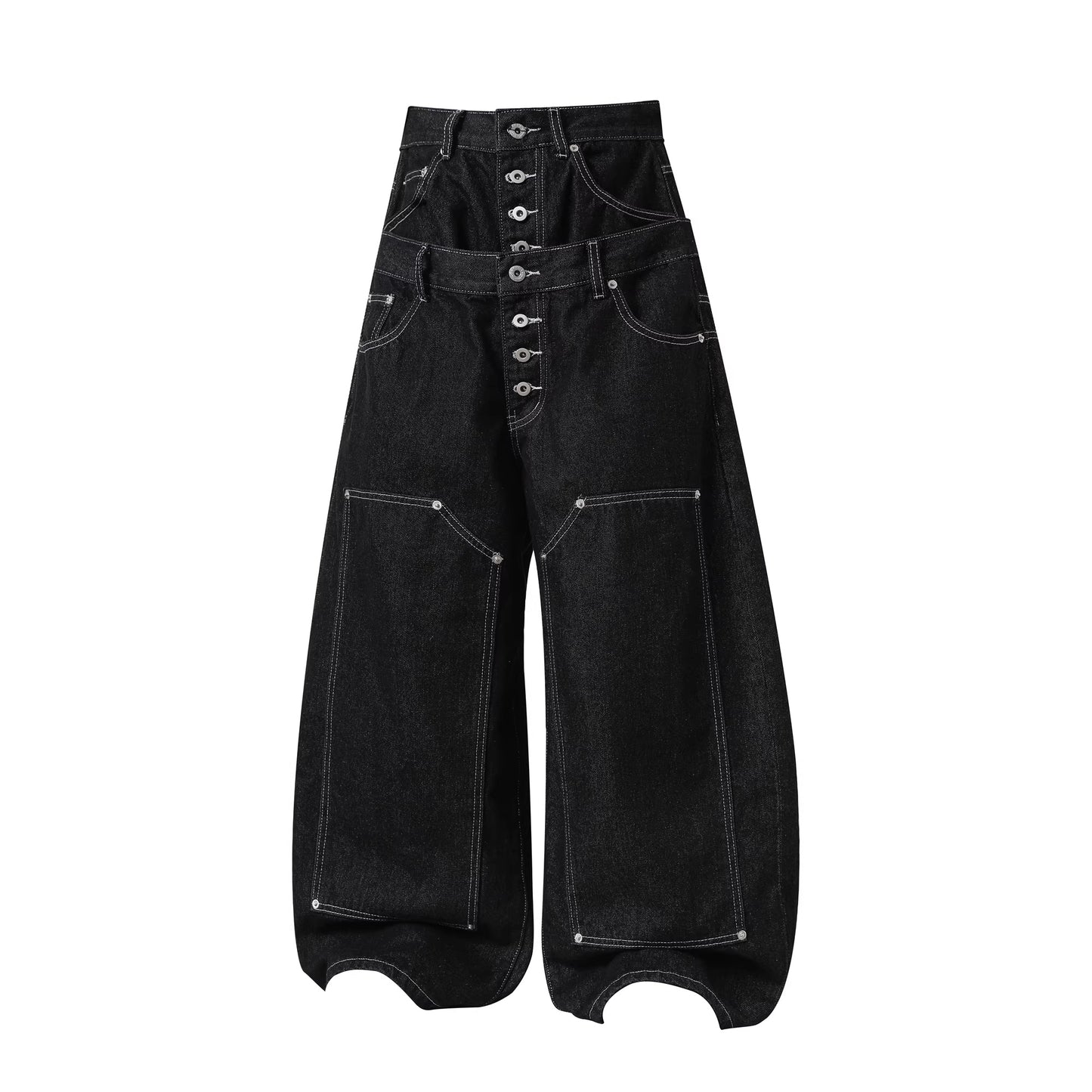 Womens American-Style Embroidered Button-Front Scissor-Cut Jeans
