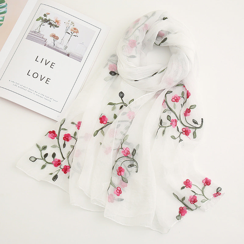 Sunscreen Embroidered Chiffon Beach Towel Ten Miles Of Peach Blossom Elegant Embroidery