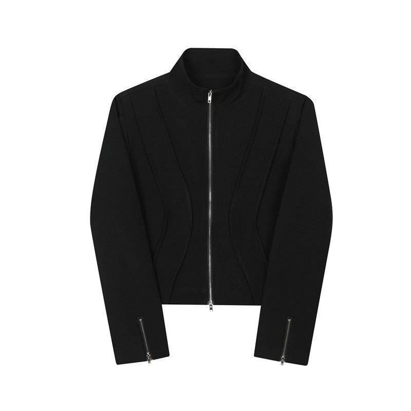 High Street Trendy Silhouette Padded Shoulders Deconstructed Short Jacket Men