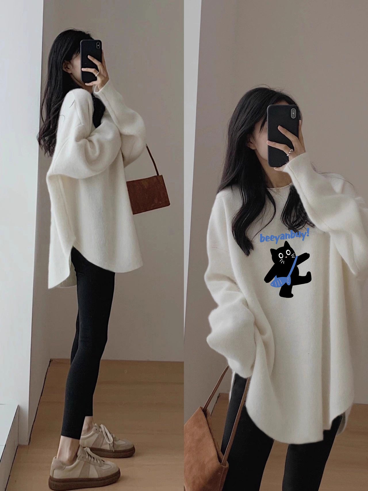 Women's Long Sleeve Loose Mid-length Round Neck Slim And Versatile Base Shirt