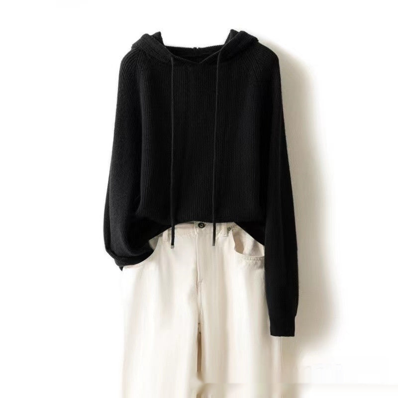 Women's Wool Knitted Hooded Sweater Pullover Stripe Loose