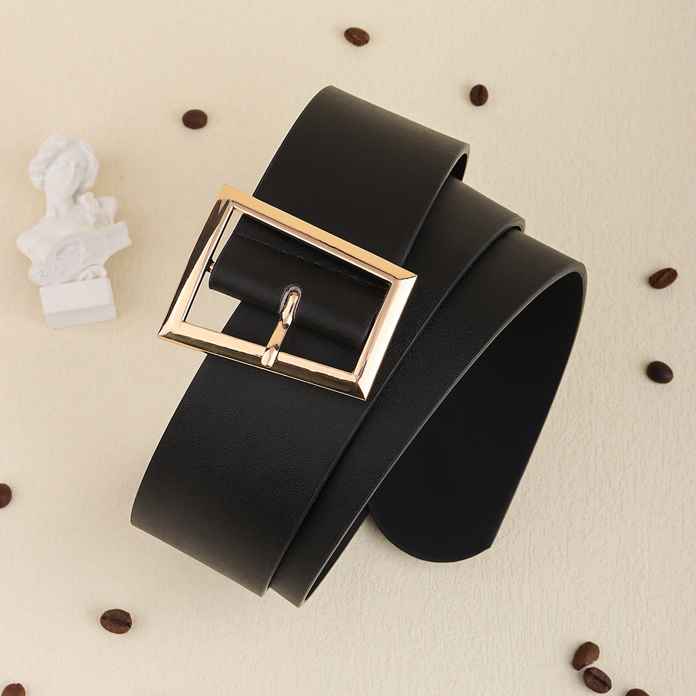 New Women's Black Belt Simple Metal Needle Buckle Senior All-in-one Coat Shirt Coat Wide Belt