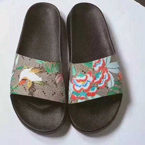 Womens Slippers Slide Sandals Floral Printing Rubber Flip-flops Shoes Red Green