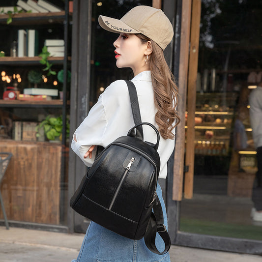 Travel All-match Trendy Fashion Leather High-capacity Ladies Backpack