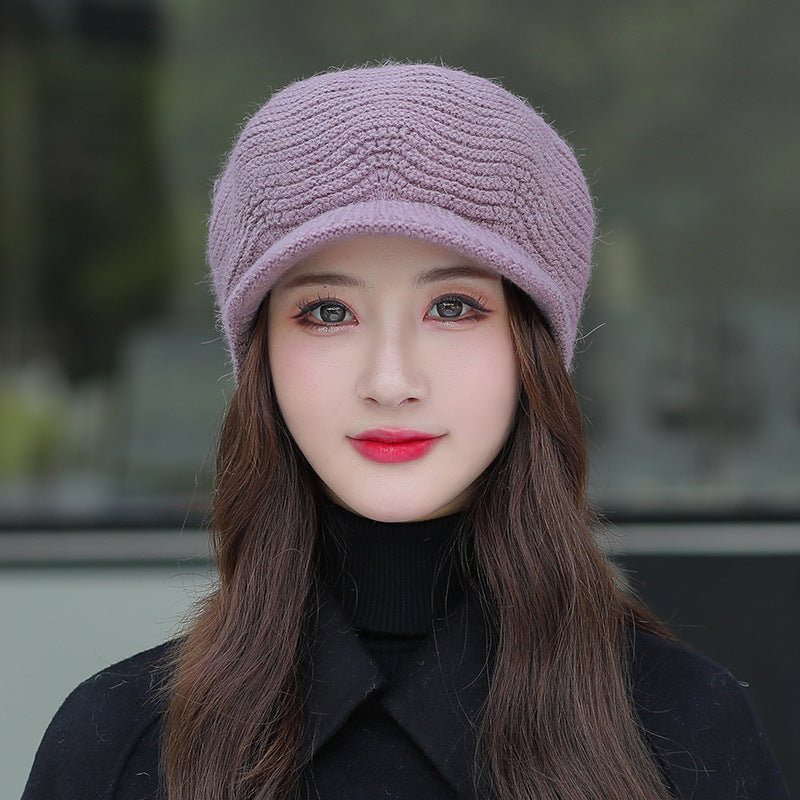 Middle-aged And Elderly Women's Velvet Solid Color Knitted Rabbit Fur Hat