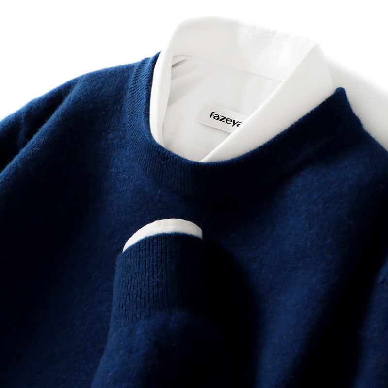 Men's Loose Round Neck Solid Color Sweater Cashmere Knitted