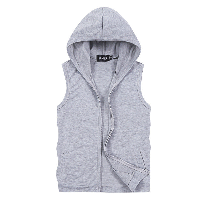 Men's Sleeveless Solid Color Hooded Vest