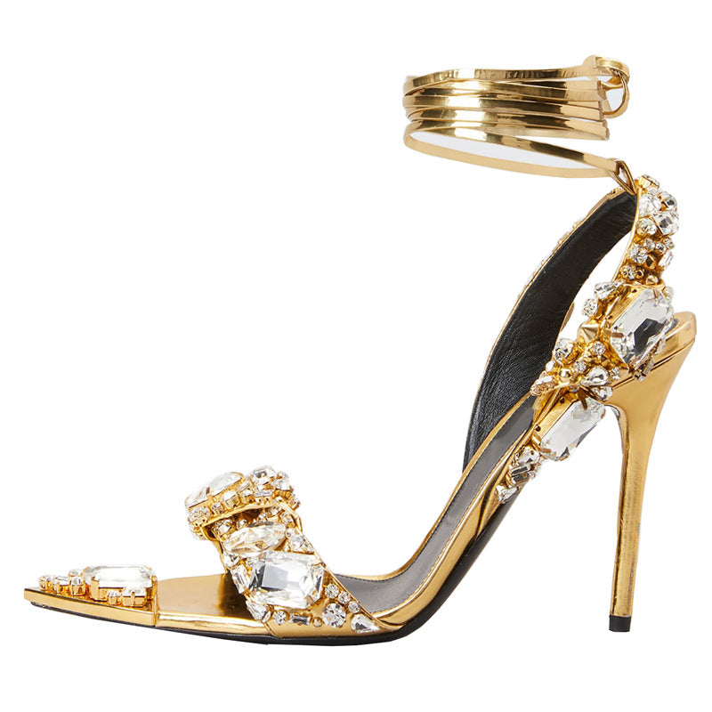 European And American Super High Heel Pointed Toe Rhinestone Fashion Banquet Catwalk