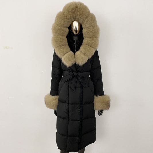Thickened Long Section White Goose Down Slim Fit Women's Coat