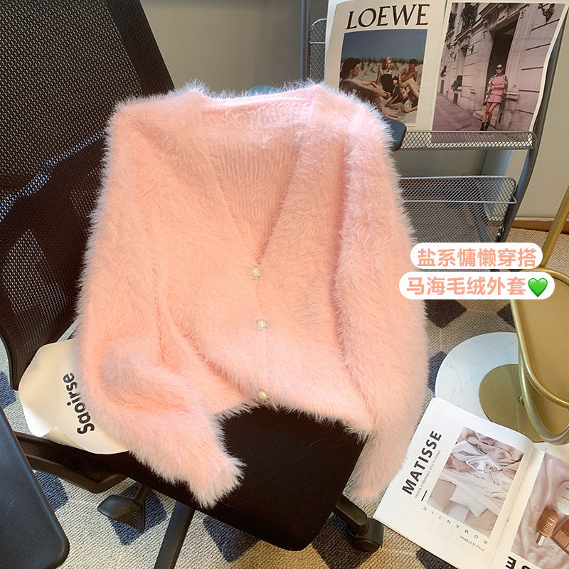 Idle Style Mohair Sweater Furry Coat Top