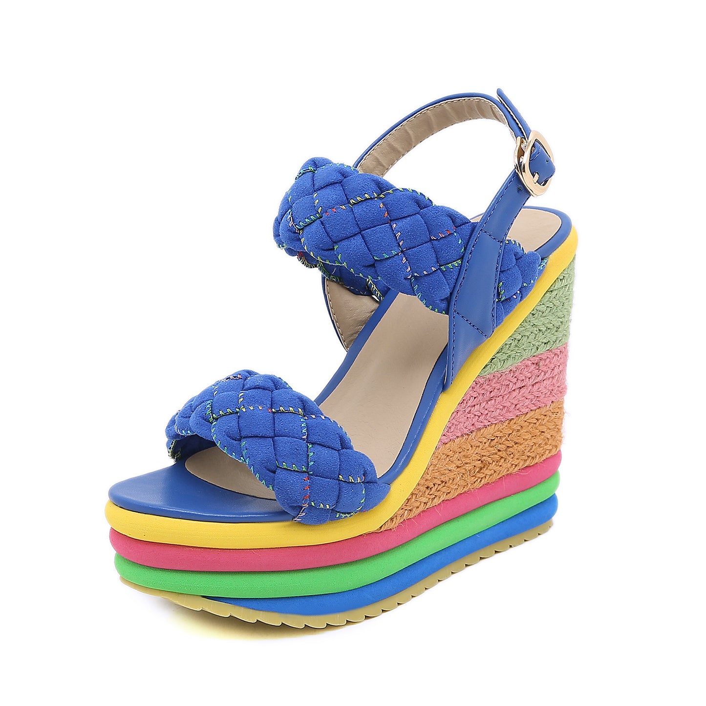 Super High Heel Sandals Rainbow Straw Muffin Candy Color