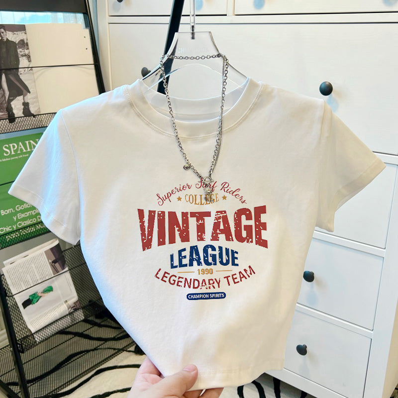 Retro Alphabet Short-sleeved T-shirt Short Top
