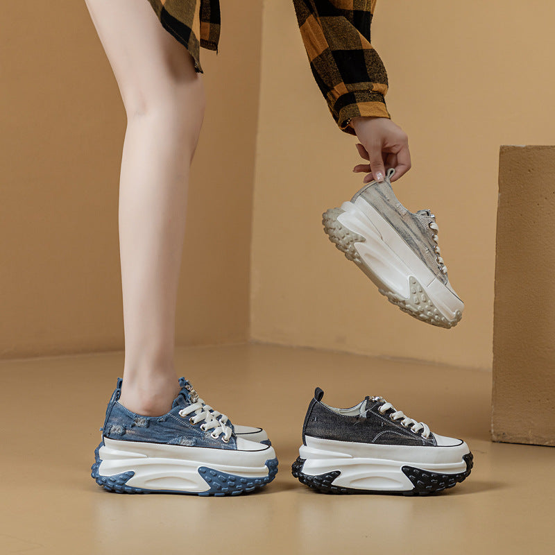 Jeans Retro Genuine Leather Elevator Sneaker