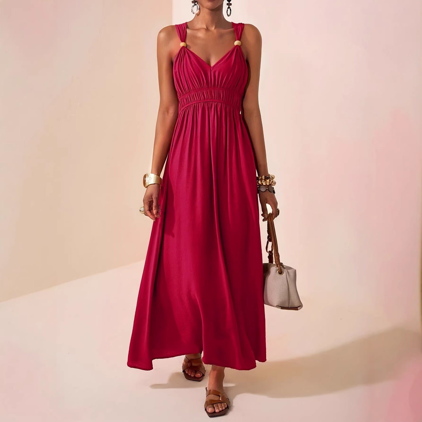 Womens Long Sleeveless Dress With Thin Straps