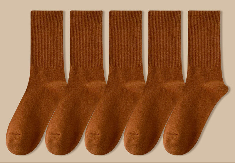 Solid Color Women's Mid Tube Socks Pure Cotton Tide Black
