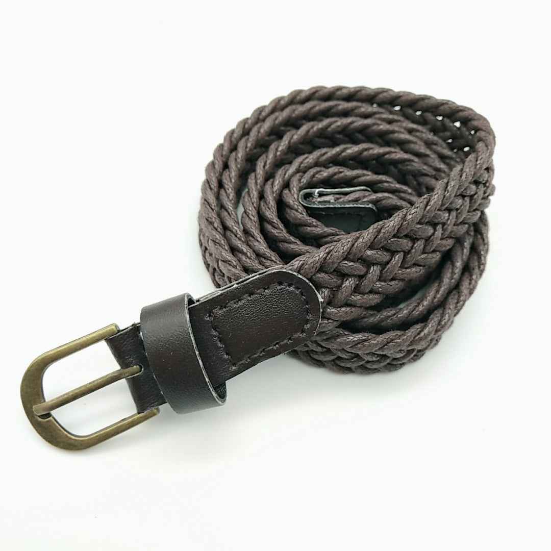Retro Style Wax Rope Clothing Woven Belt Pu Bronze Alloy Pin Buckle Fashion Machine Woven Women's Belt