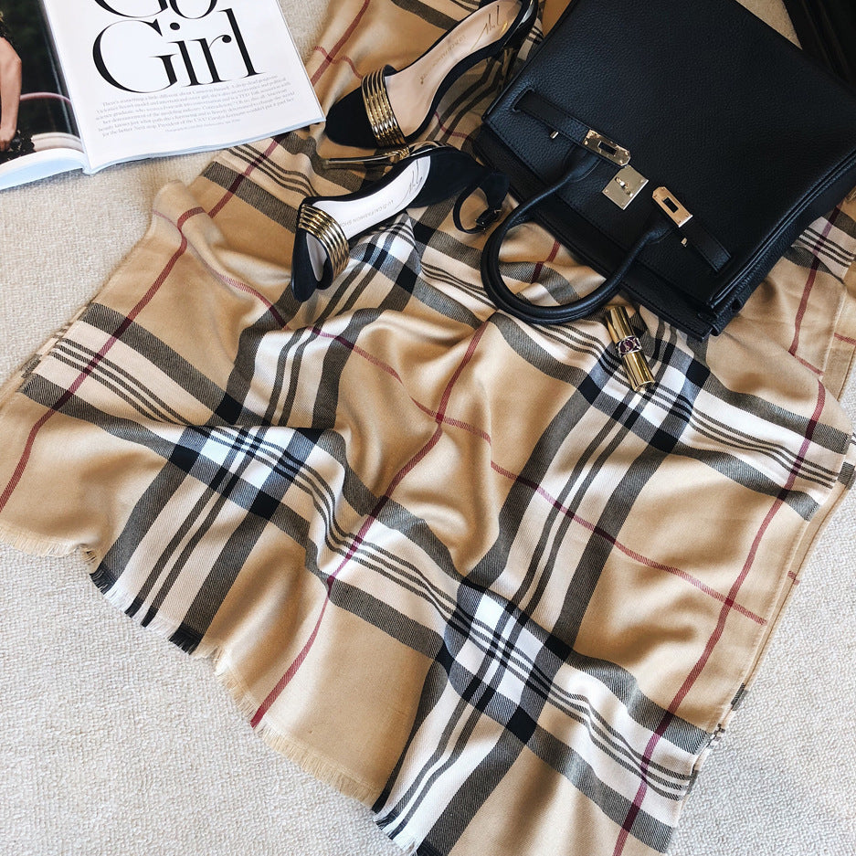 Fashion Plaid Cashmere Sjal Tofarvet Tørklæde