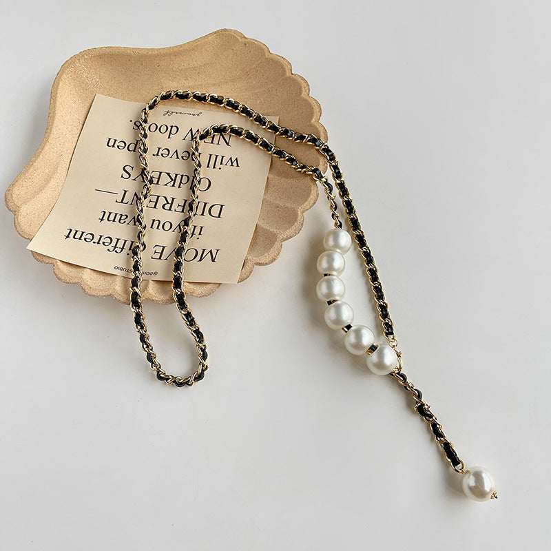 Elegant And Fashionable Pearl Metal Braided Waist Chain Belt