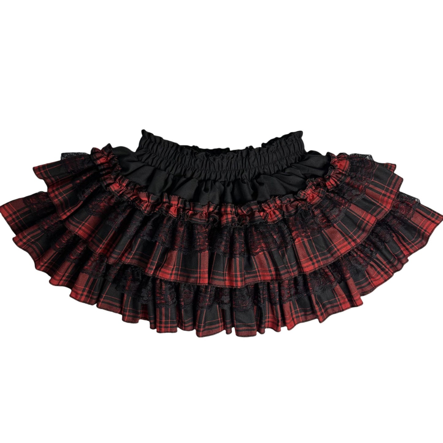 Dark Yabi Sweet Cool Hot Girl Punk Black Red Grace Puffy Cake Skirt With Lining