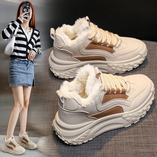 Female Fleece-lined Warm Leisure Sports Cotton Shoes