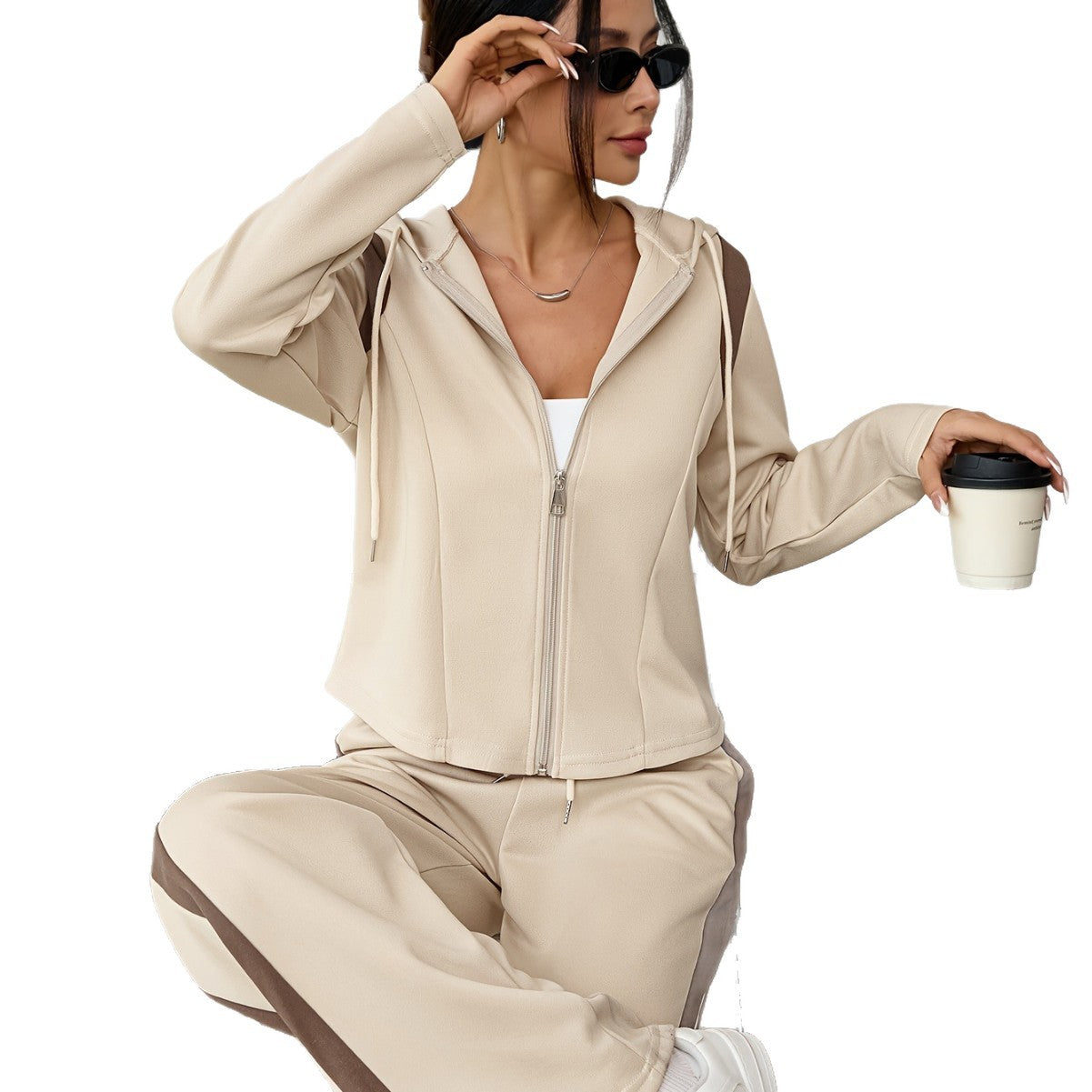 Womens Casual Hooded Cardigan Top And Pants Fashion Set