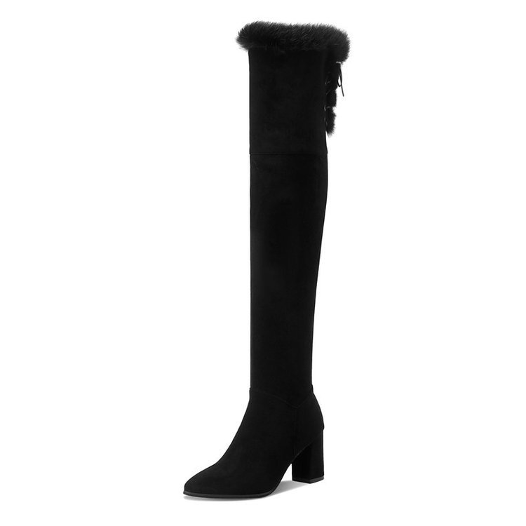 Plus Velvet Autumn Thick Heel High Pointed Toe Stretch Boots