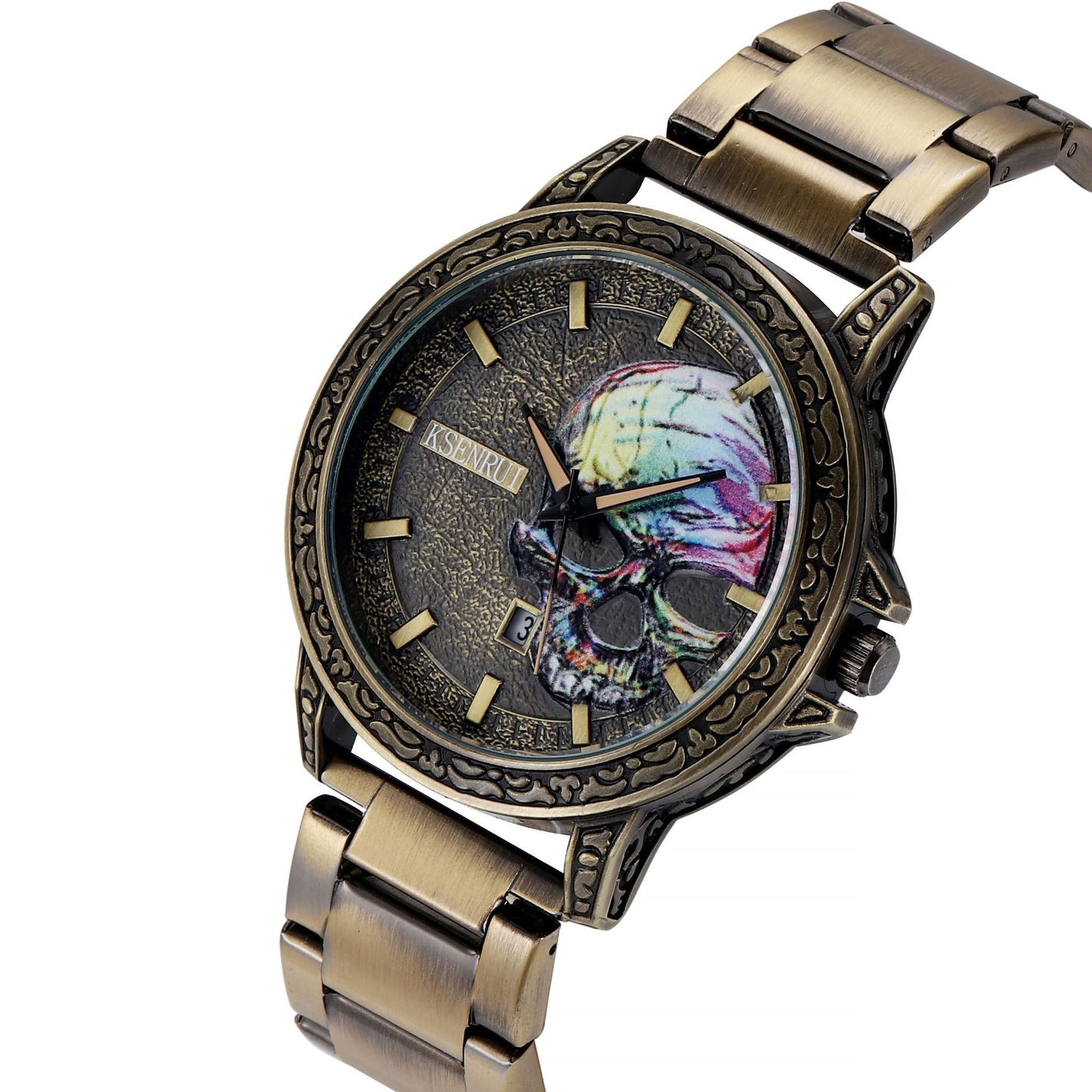 Men Fashion Vintage Stainless Steel Bronze Watch