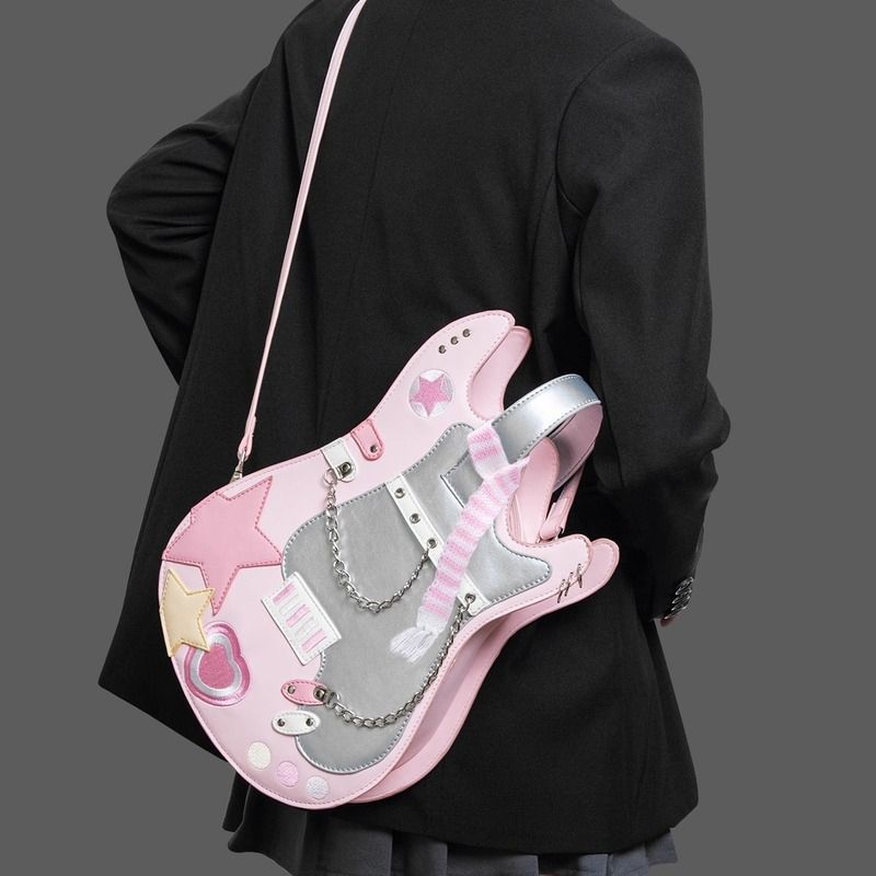 Kreativ Kontrastfarvet Sød Tørklæde To Skuldre Crossbody Guitar Rygsæk Sød