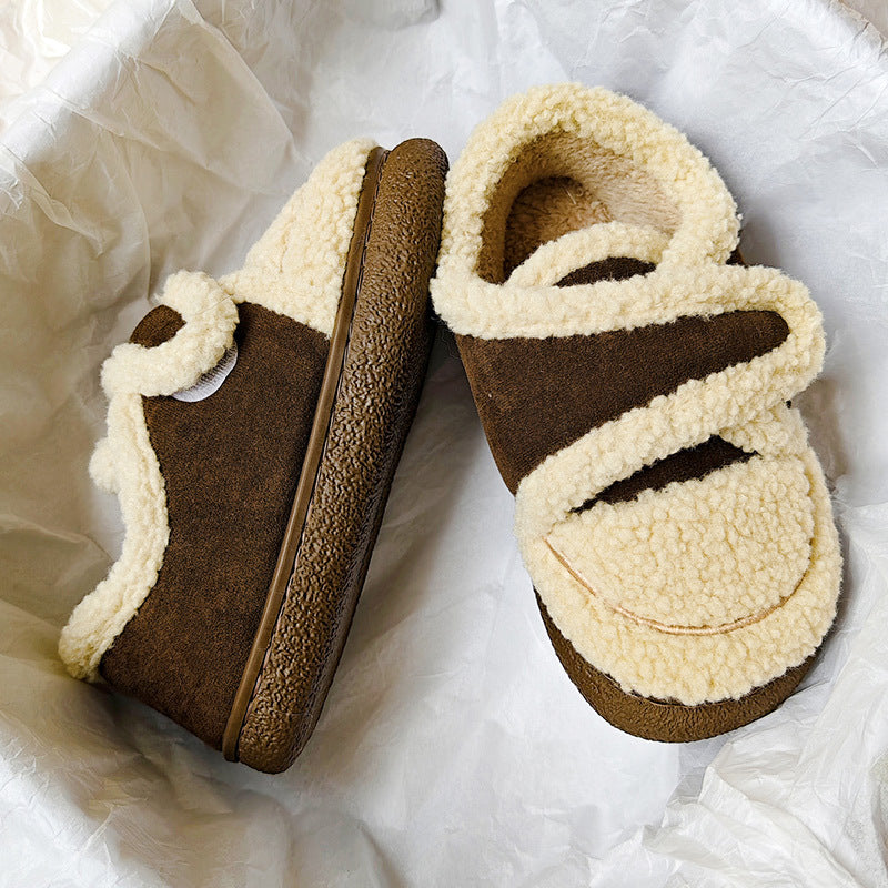 Retro Indoor And Outdoor Plus Velvet Warm Slugged Bottom Non Slip Cotton Slippers